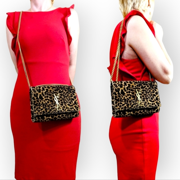 ✨️💎authentic YSL Yves Saint Laurent leopard velvet monogram kate chain - Picture 3 of 16